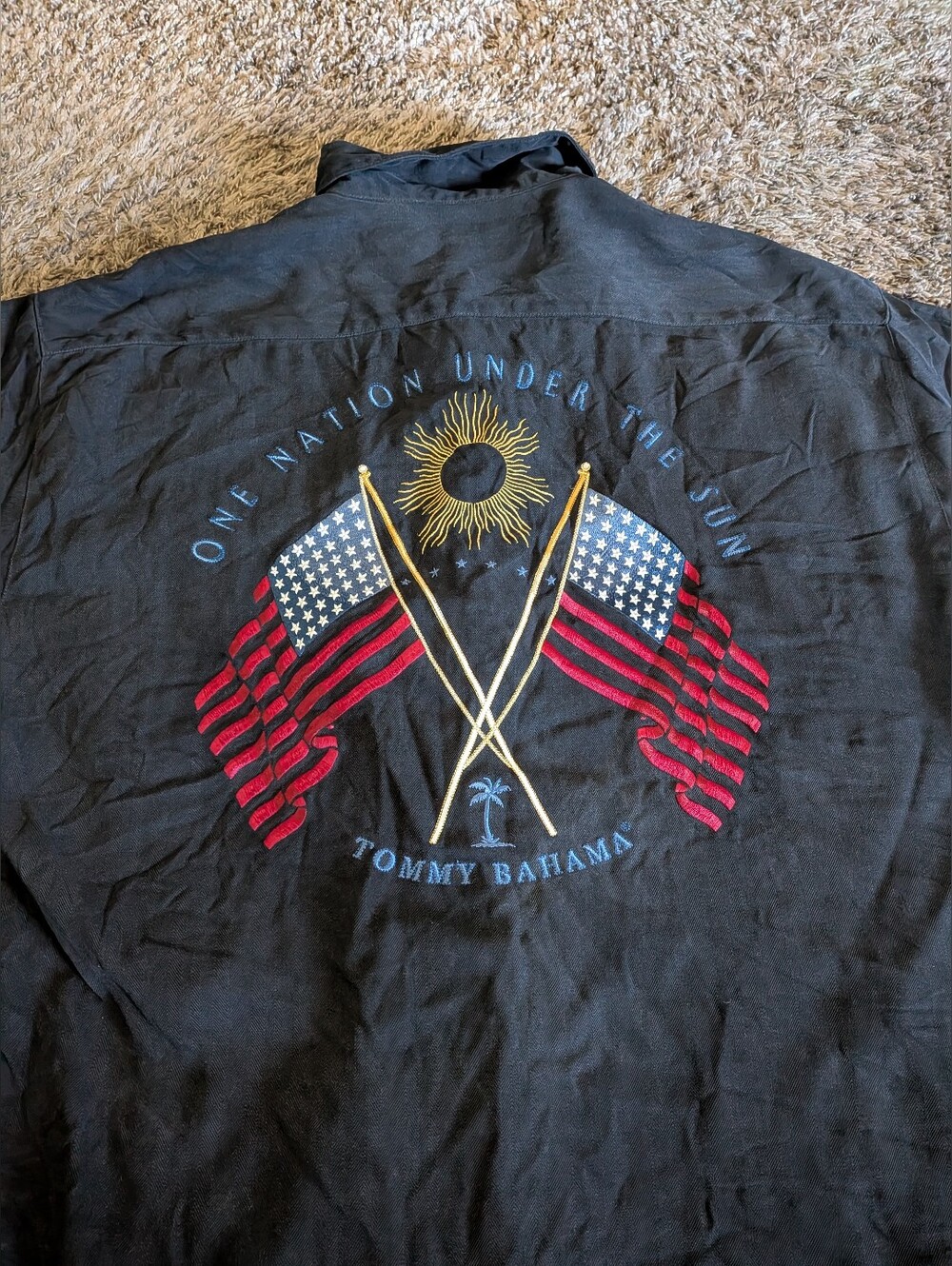 Tommy Bahama One Nation Under The Sun Black Silk Short Sleeve Camp Shirt Men's M
